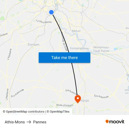 Athis-Mons to Pannes map