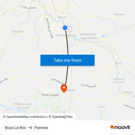 Bois-Le-Roi to Pannes map