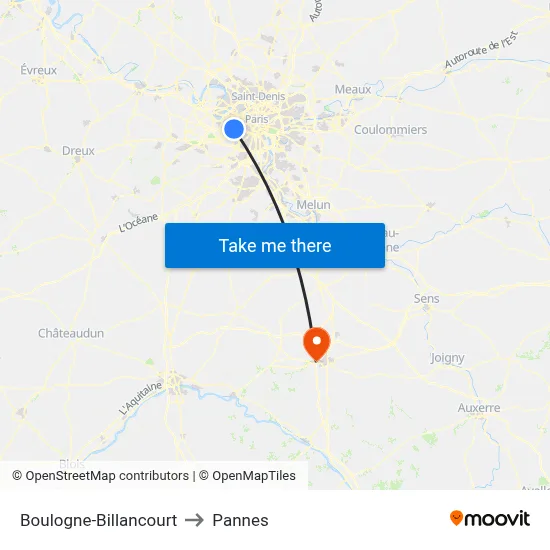Boulogne-Billancourt to Pannes map