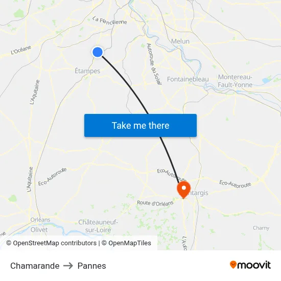 Chamarande to Pannes map