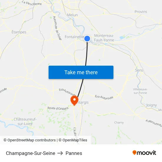 Champagne-Sur-Seine to Pannes map