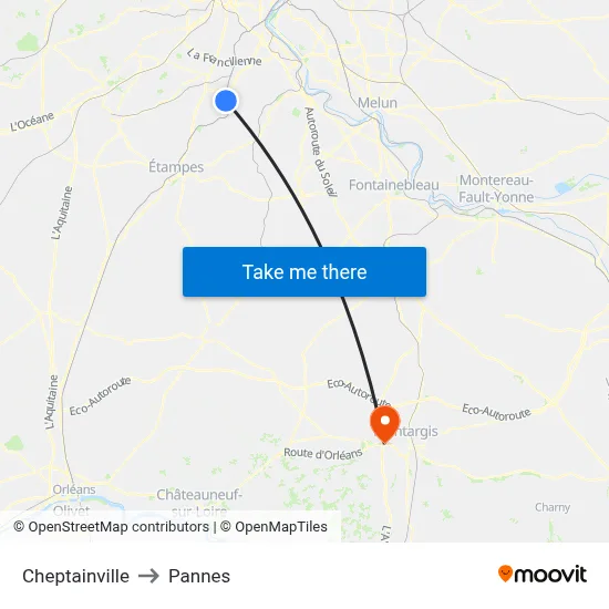 Cheptainville to Pannes map