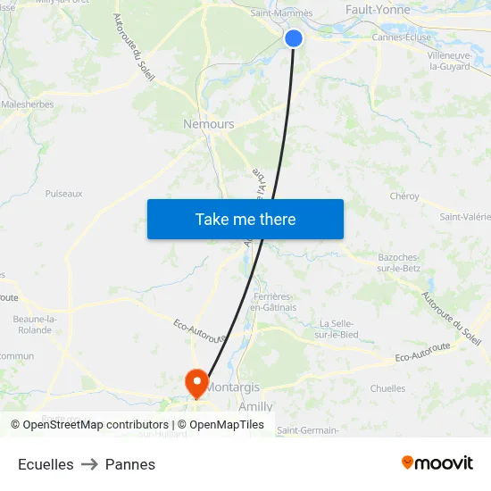 Ecuelles to Pannes map