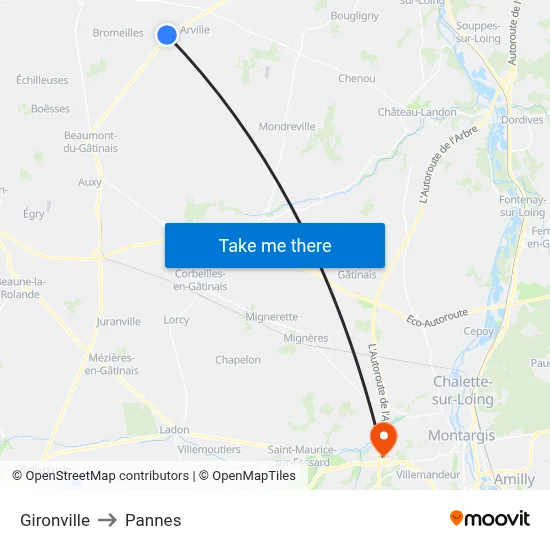 Gironville to Pannes map