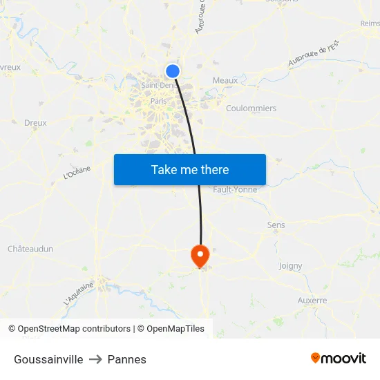 Goussainville to Pannes map