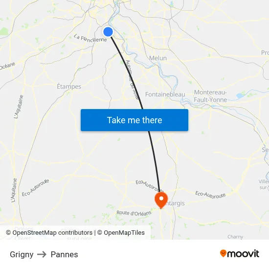 Grigny to Pannes map