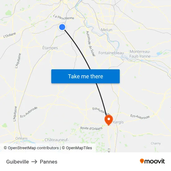 Guibeville to Pannes map