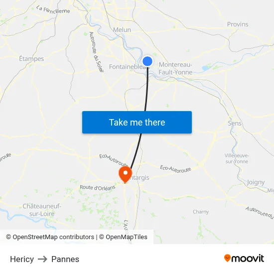 Hericy to Pannes map