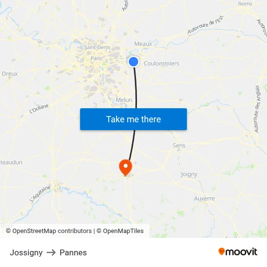 Jossigny to Pannes map