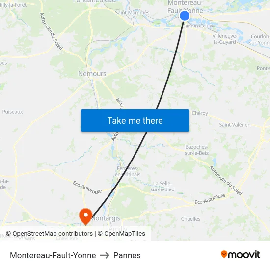 Montereau-Fault-Yonne to Pannes map