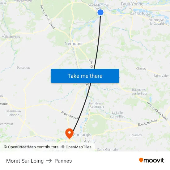 Moret-Sur-Loing to Pannes map