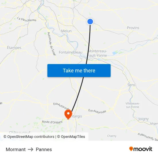 Mormant to Pannes map