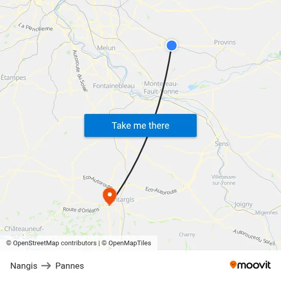 Nangis to Pannes map