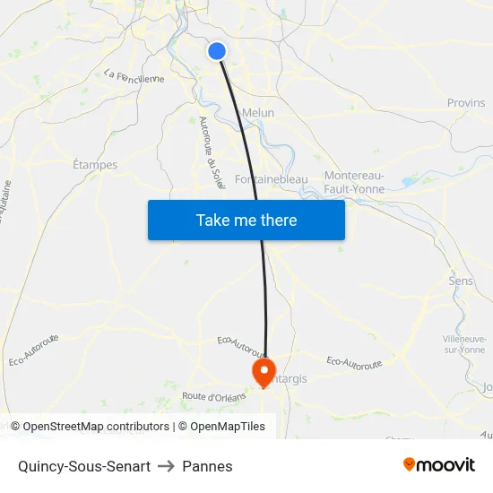 Quincy-Sous-Senart to Pannes map