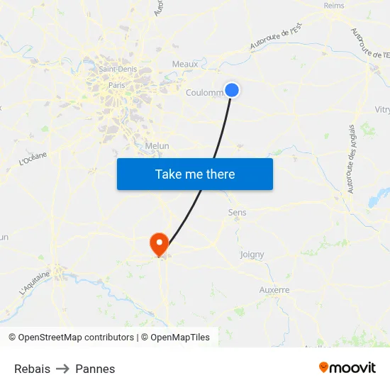 Rebais to Pannes map