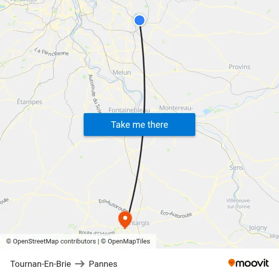 Tournan-En-Brie to Pannes map