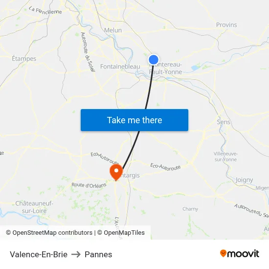Valence-En-Brie to Pannes map