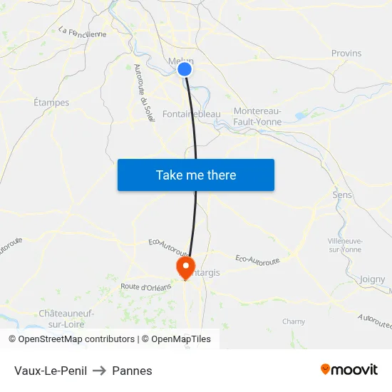 Vaux-Le-Penil to Pannes map