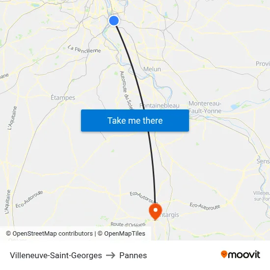 Villeneuve-Saint-Georges to Pannes map