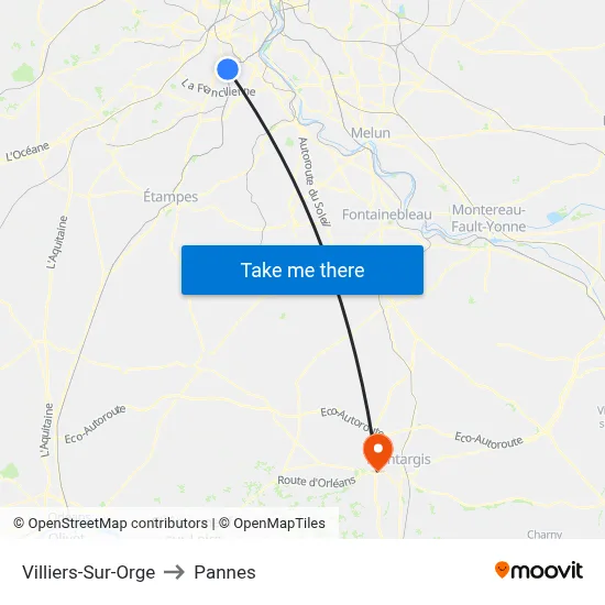 Villiers-Sur-Orge to Pannes map