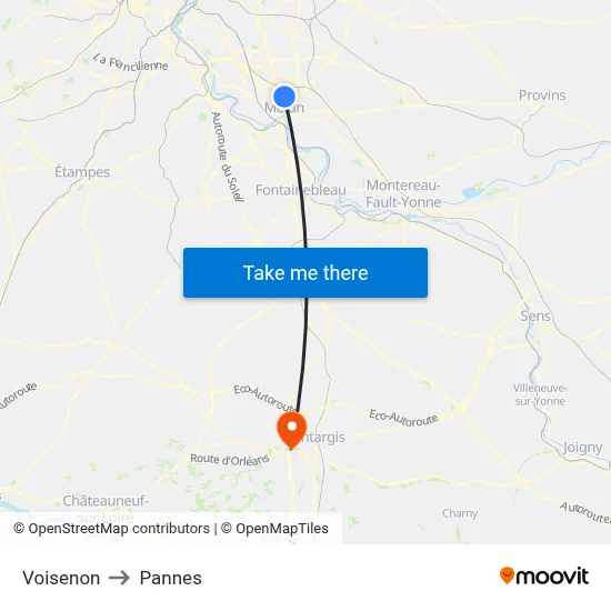 Voisenon to Pannes map