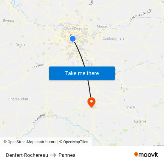 Denfert-Rochereau to Pannes map