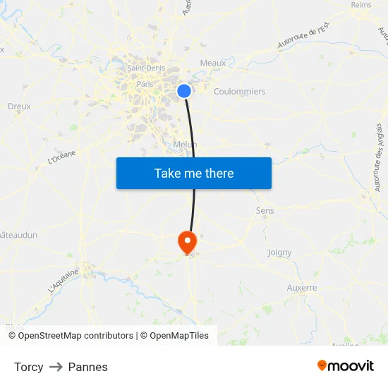 Torcy to Pannes map