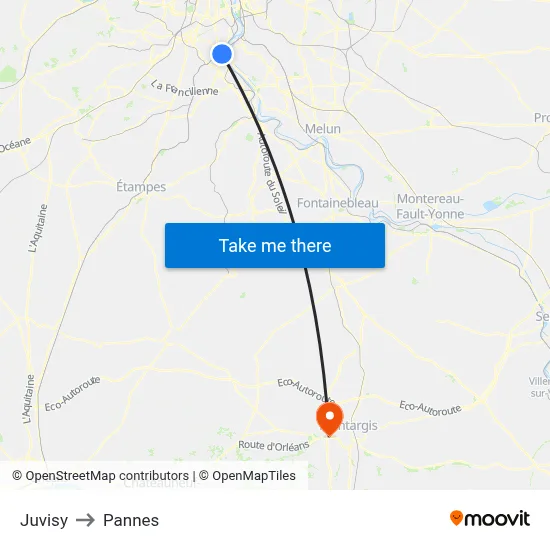 Juvisy to Pannes map