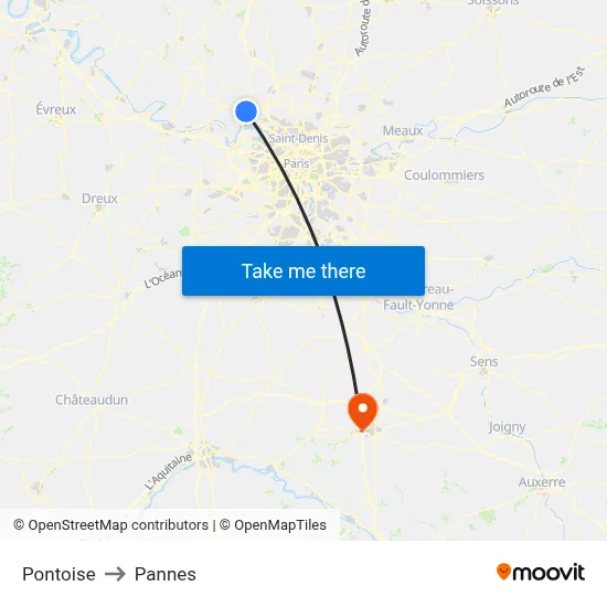 Pontoise to Pannes map
