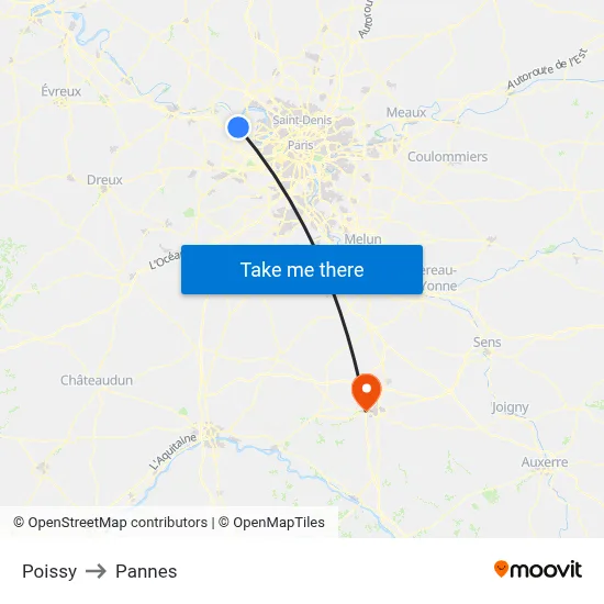 Poissy to Pannes map