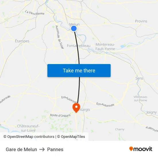 Gare de Melun to Pannes map