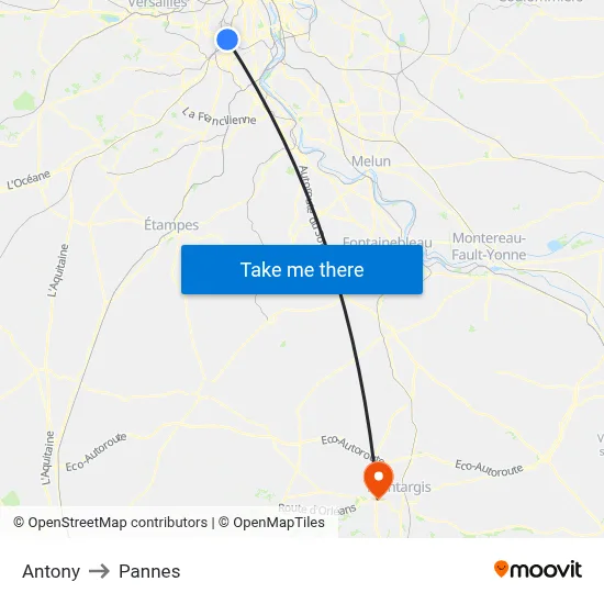Antony to Pannes map