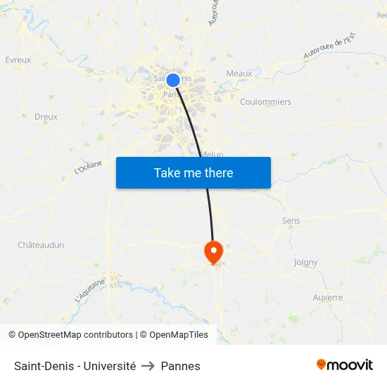 Saint-Denis - Université to Pannes map