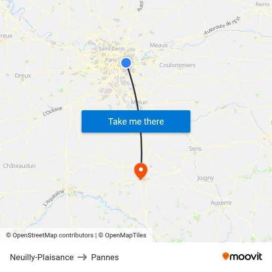 Neuilly-Plaisance to Pannes map