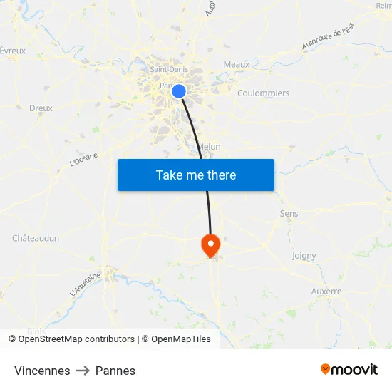 Vincennes to Pannes map