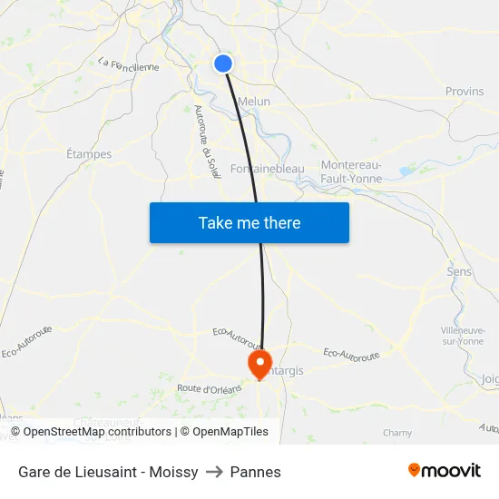 Gare de Lieusaint - Moissy to Pannes map