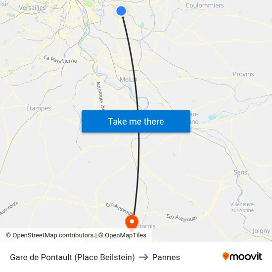 Gare de Pontault (Place Beilstein) to Pannes map