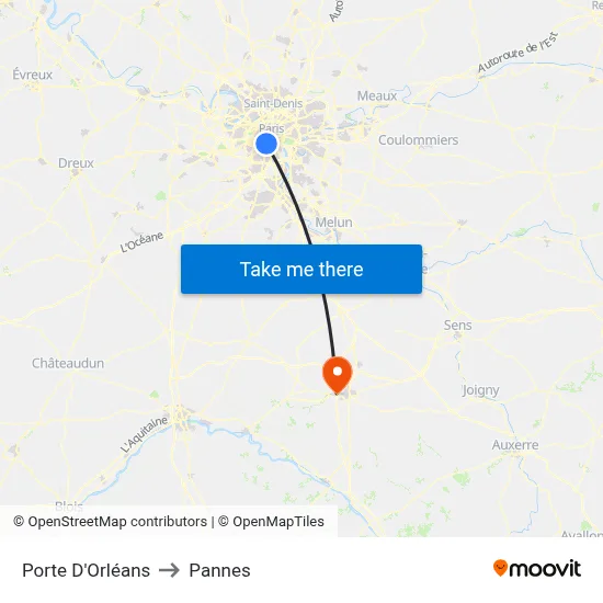 Porte D'Orléans to Pannes map
