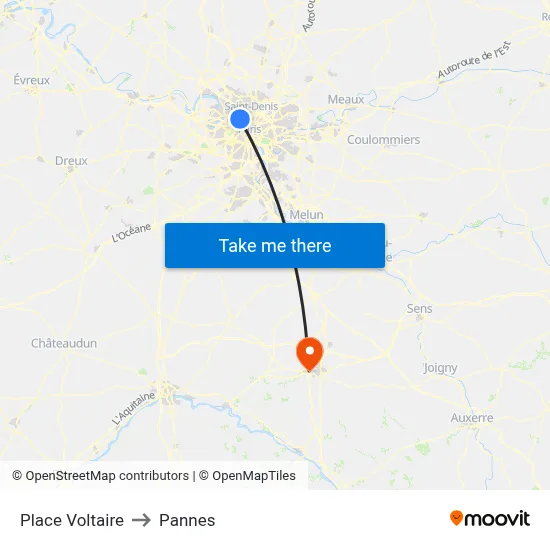 Place Voltaire to Pannes map