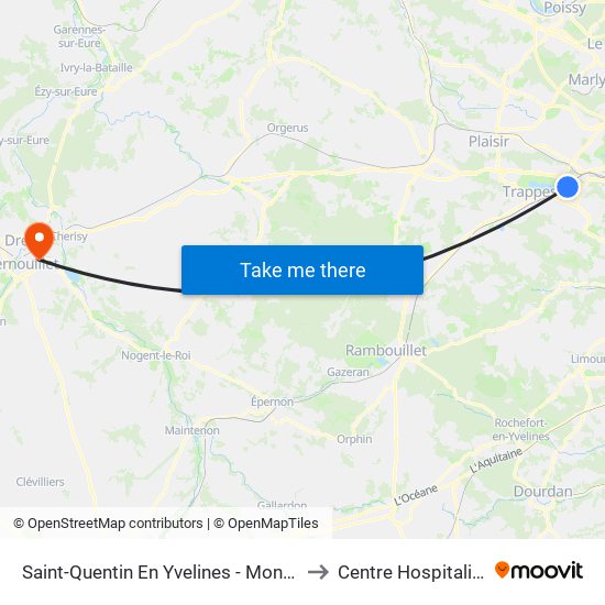 Saint-Quentin En Yvelines - Montigny-Le-Bretonneux to Centre Hospitalier de Dreux map