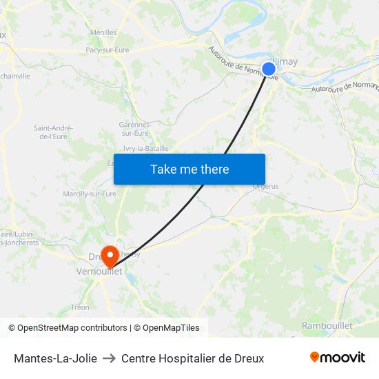 Mantes-La-Jolie to Centre Hospitalier de Dreux map