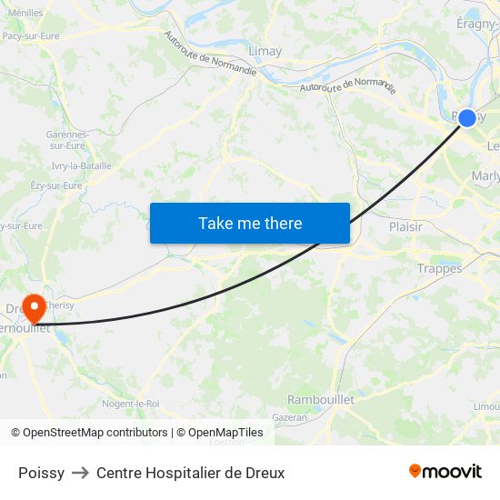 Poissy to Centre Hospitalier de Dreux map