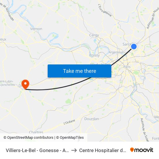 Villiers-Le-Bel - Gonesse - Arnouville to Centre Hospitalier de Dreux map