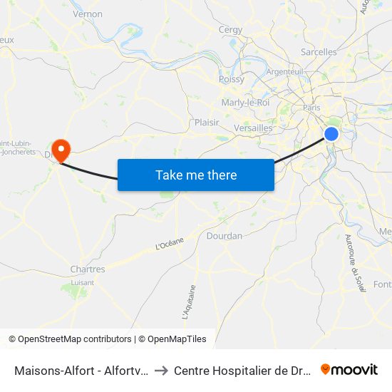Maisons-Alfort - Alfortville to Centre Hospitalier de Dreux map