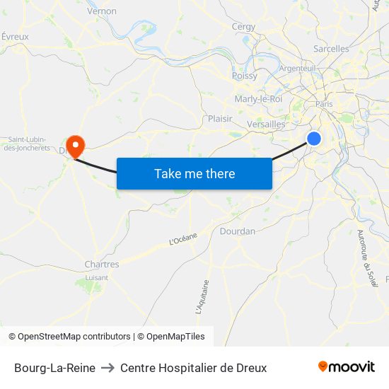 Bourg-La-Reine to Centre Hospitalier de Dreux map