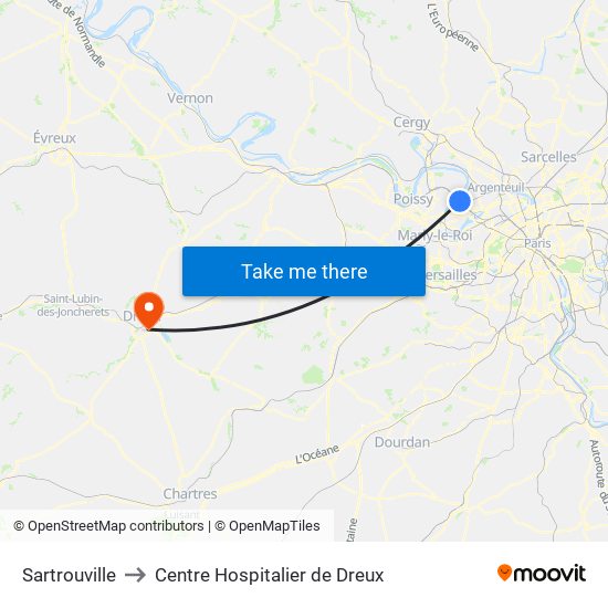 Sartrouville to Centre Hospitalier de Dreux map