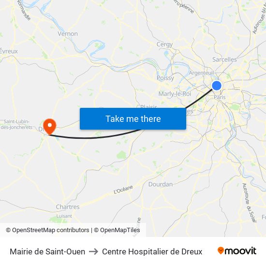 Mairie de Saint-Ouen to Centre Hospitalier de Dreux map