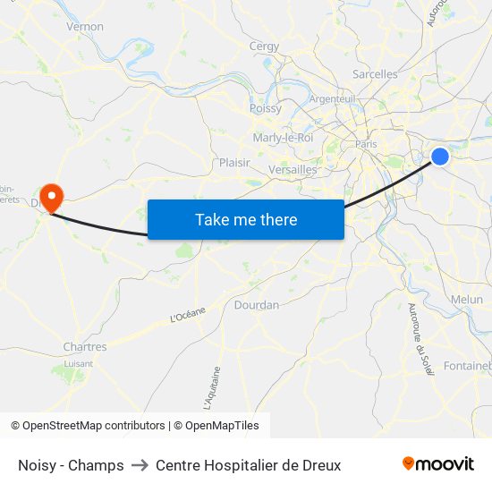 Noisy - Champs to Centre Hospitalier de Dreux map