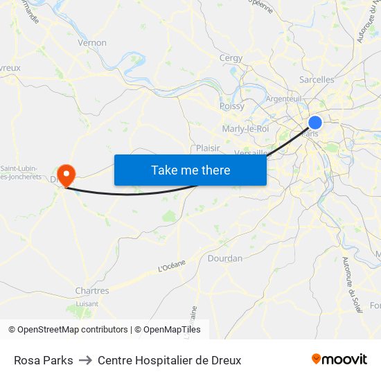Rosa Parks to Centre Hospitalier de Dreux map