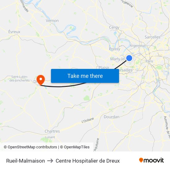 Rueil-Malmaison to Centre Hospitalier de Dreux map